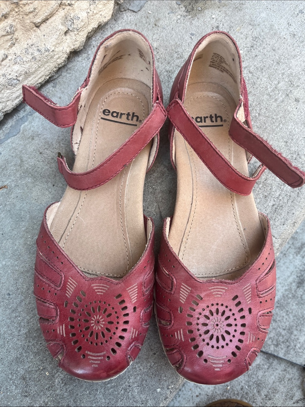 Earth Red Leather Mary Jane Flats with Laser-Cut Detail